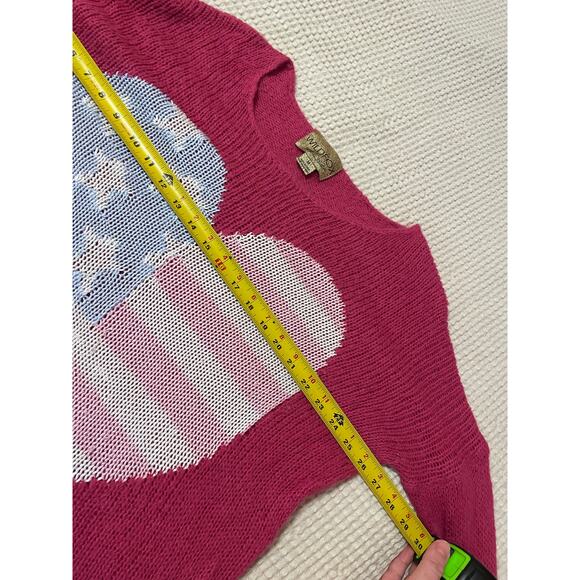 Wildfox White Label Preppy Hot Pink Knit Heart Flag Graphic Sweater Medium - Picture 6 of 12